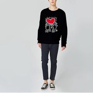Rare Keith Haring Women's Black Graphic Long Sleeves Crewneck Sweatshirt Size S‎